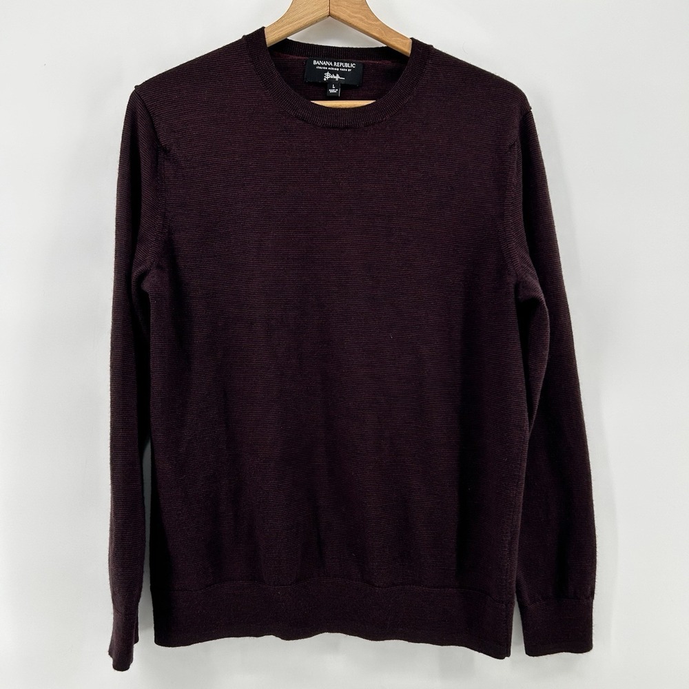 Banana Republic Baruffa Italian Merino Wool Sweater Mens L Burgundy Heather